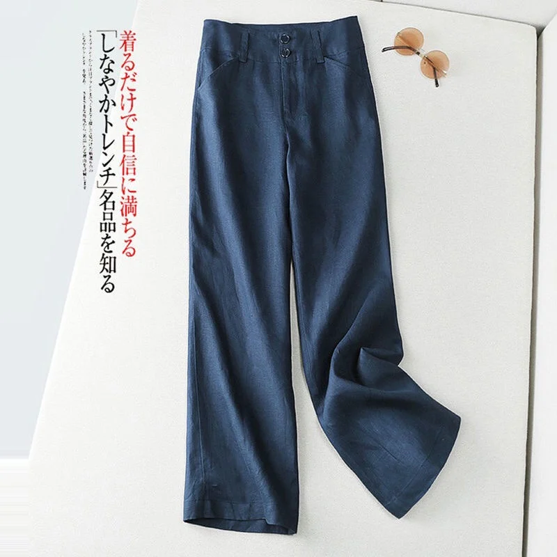 

High Waist Straight Leg Linen Cotton Blend Women's Pants Summer New Sle Loose Fit Casual Wide Leg Long Trousers