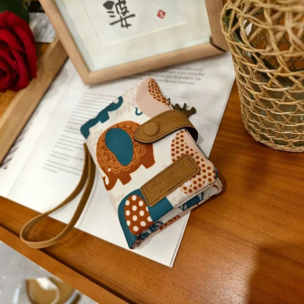 

Портативный кошелек в корейском стиле из холщовой ткани с принтом цветов и слонов, ультратонкий картхолдер из искусственной кожи для мужчин