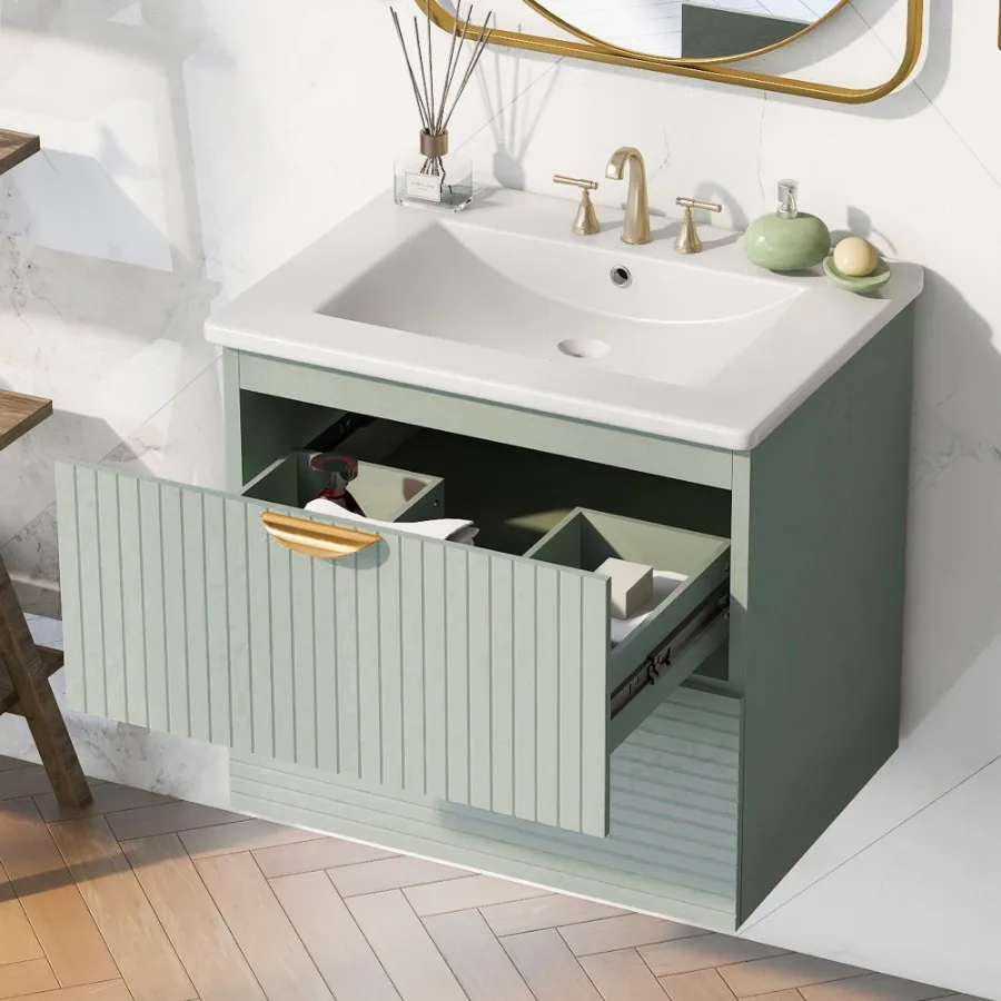 24-Inch Wall-Mounted Bathroom Cabinets Modern Vanity with 2 Drawers Ideal for Small Bathrooms Home Furniture image 3
