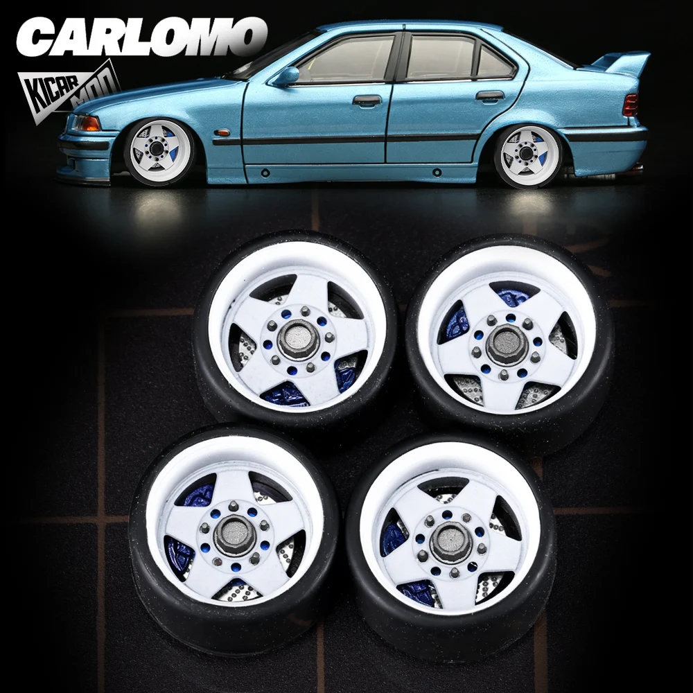 Carlomo 1/64 Alloy Model Car Wheel Series S-7 Bearings Ultra Smooth Rolling 9.5mm with Tires for Tomica Modified (4pcs 1set)