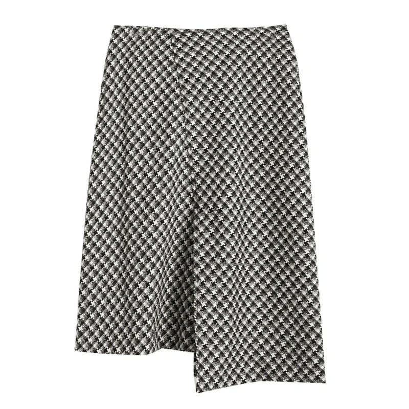 OLrain Plaid Pencil Skirts for Women 2026 Spring French Style A-Line Irregular High-waist Elegant Mid-length Skirt N56QB95001