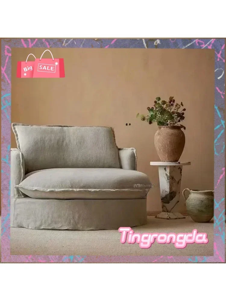 JJJJ07Nordic Style Washed Linen Single Seat Couch Conference Chair Full Removable Washable Furniture Single Sofa Chair