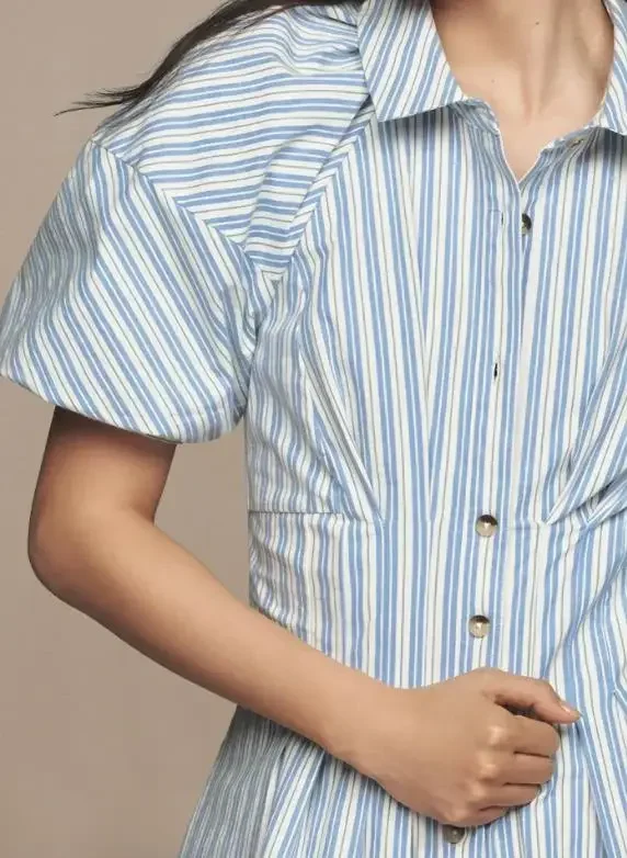 

Summer Elegant Single Breasted Striped Pocket Dress for Women Temperament Commuting New Fashion Female Sweet High Waist Dresses