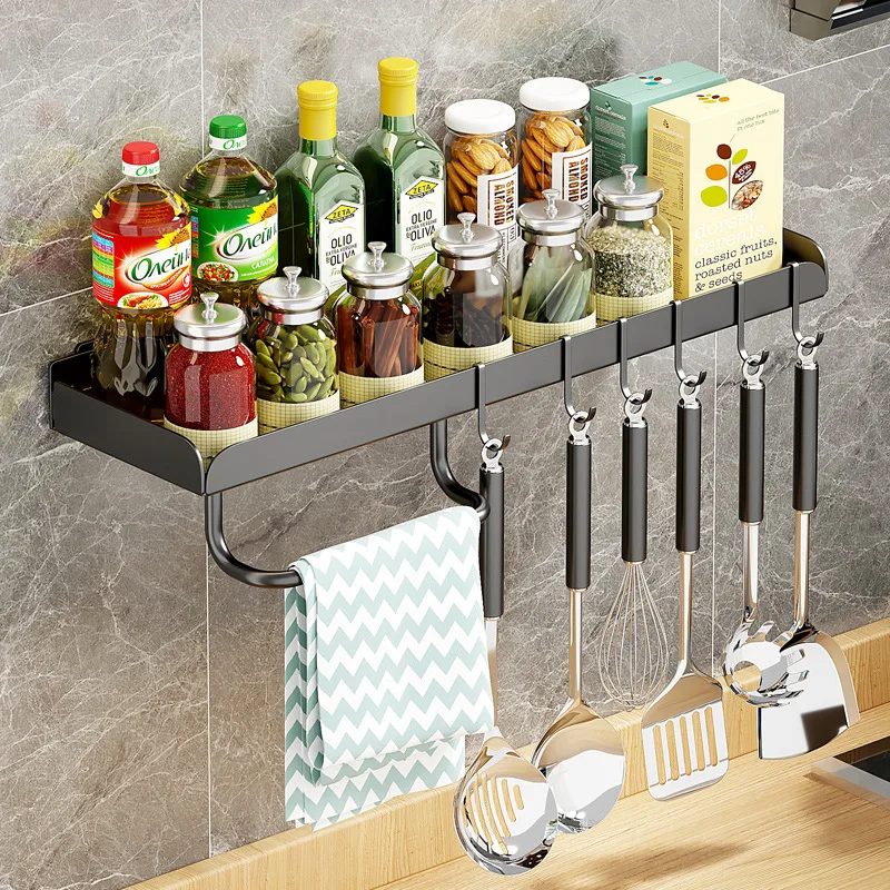 Hanging Spice Rack Wall Mount Spatula Holder tool Storage Racks Shelving Units Tableware Shelf Kitchen Rack Stainless Steel