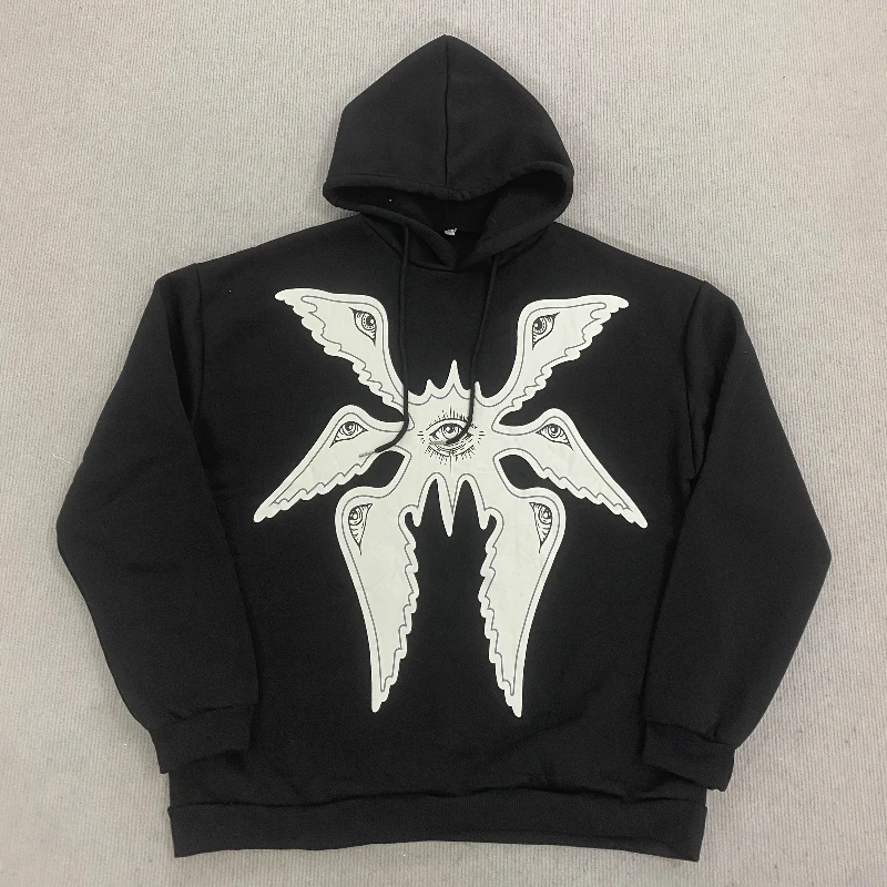 Y2K American Collage Devil Eye Pattern Print Trendy Design personalizzato Pullover ampio per il tempo libero Felpa con cappuccio da donna da uomo