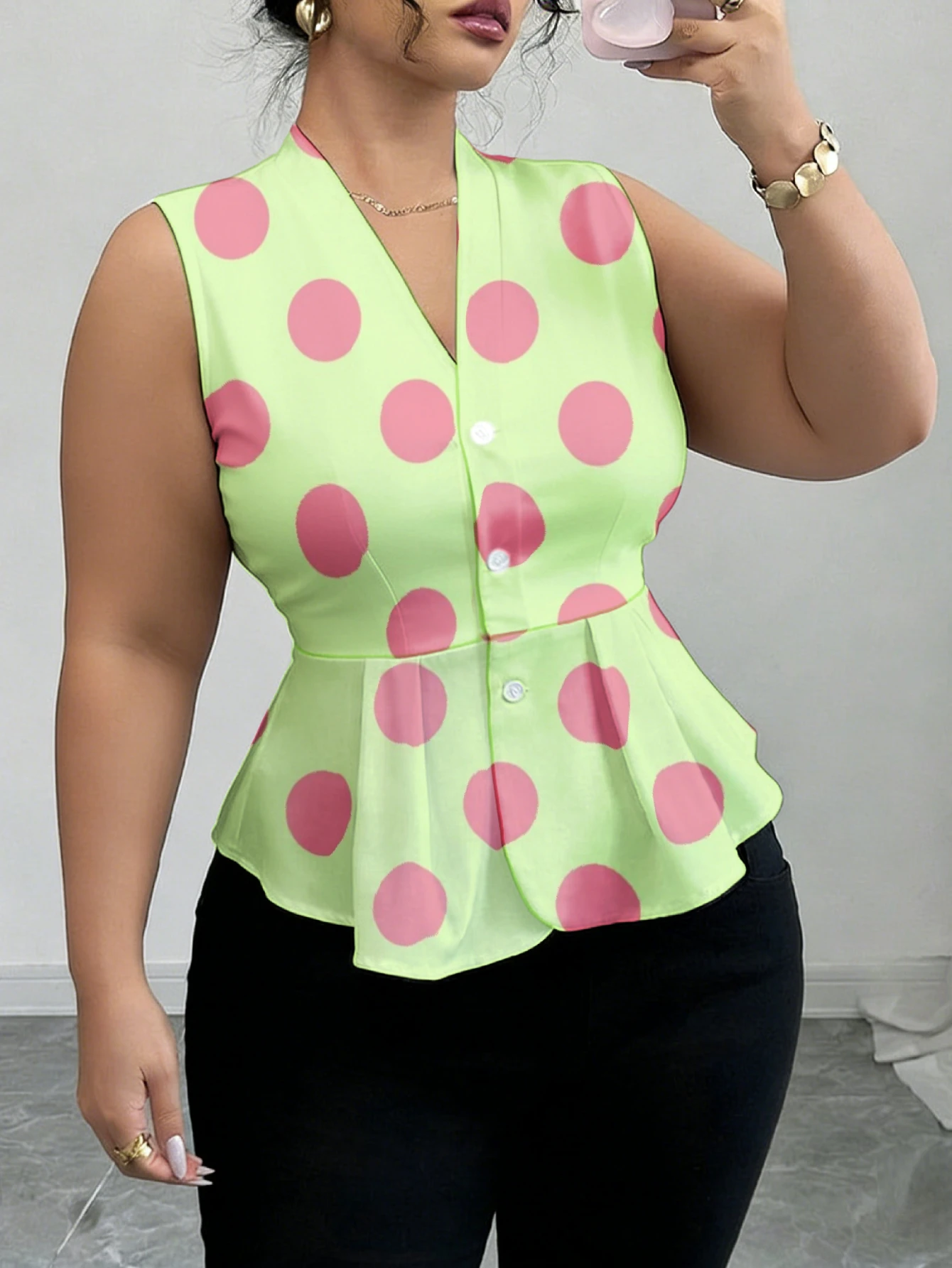Plus Size Women's Peplum Sleeveless Blouse - usage example