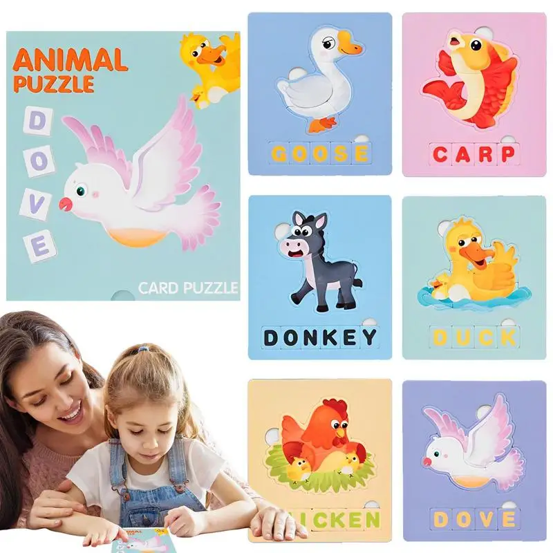 Letter Puzzle Cartoon Pattern Wooden Puzzles For Toddlers 1-3 Baby Puzzles English Word Jigsaw Puzzle For Preschool Boys Girls