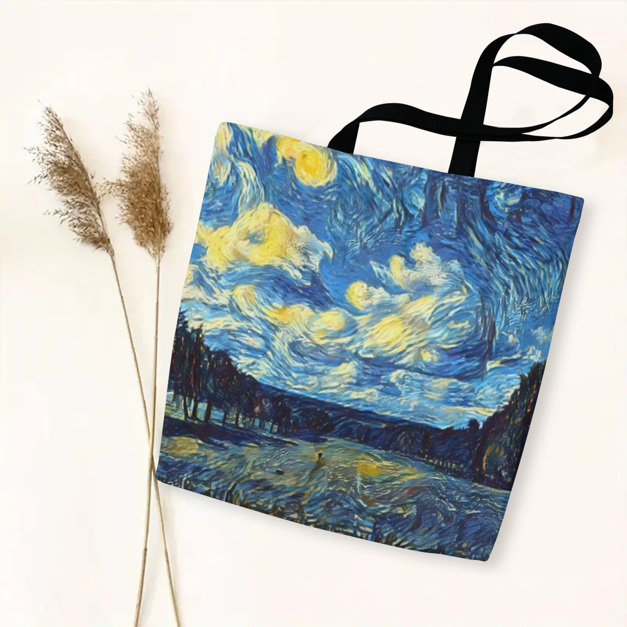 Van Gogh Canvas Tote Bag Starry Night Over The Rhône Art Print Shoulder Bag Women's Shopping Bag Perfect for Art Aesthetic Fans