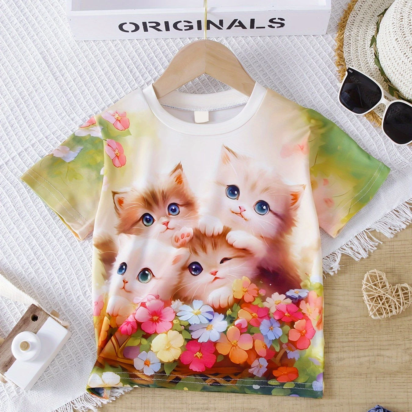 

Children's Clothing Girl T-Shirts Short Sleeve Children T-Shirt Cartoon Cat Print Casual Girl Clothes Kids Summer Clothes Tops