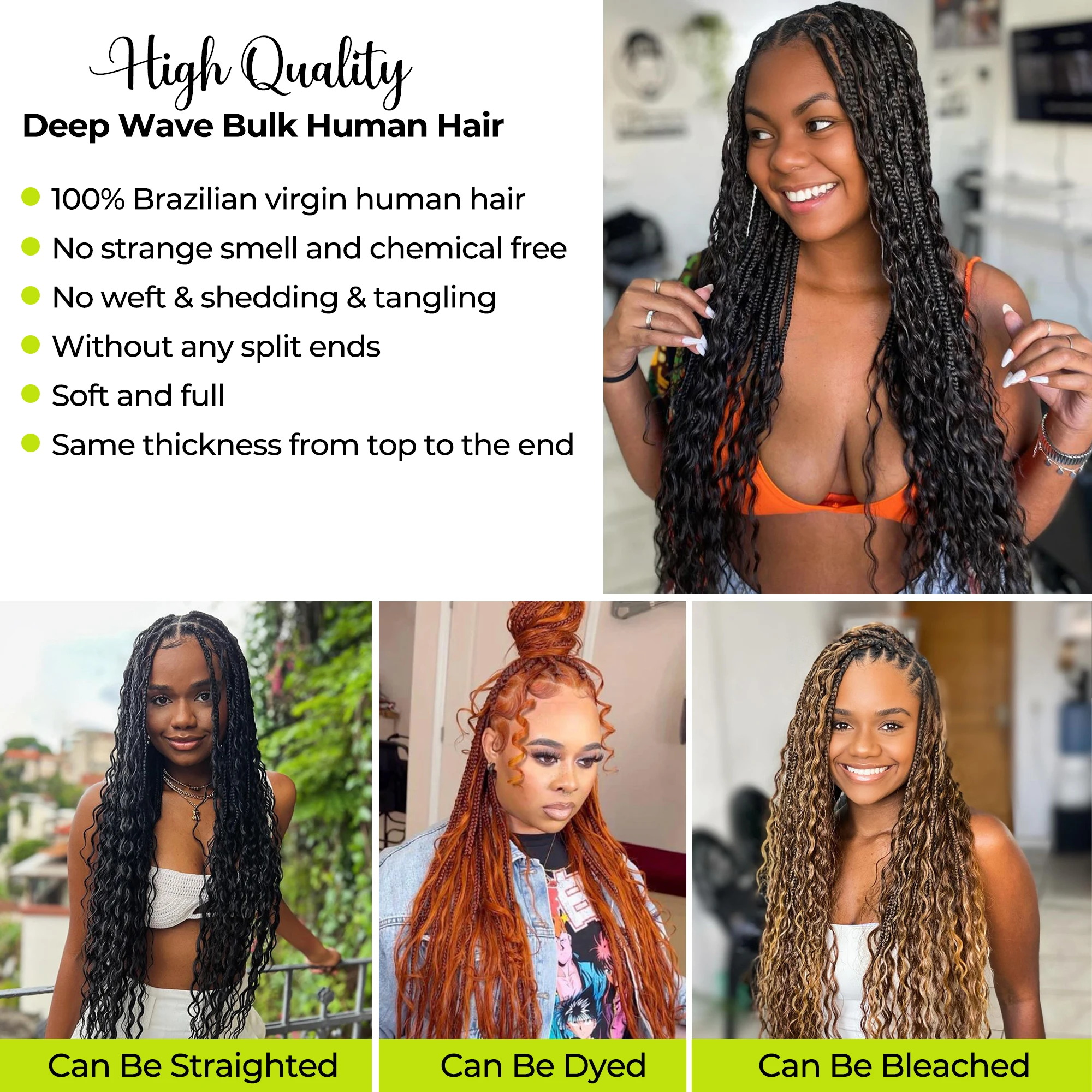 Tiefe Welle 100 % Echthaar Bulk brasilianische Remy Haarbündel für Boho Zöpfe Wasserwelle lockiges Bündel geflochtene Extensions