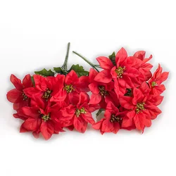 Artificial Poinsettia Shrubs 7 Heads Fabric Christmas White Silk Flower Fake Red Plants Festival Wedding Bouquet Home Decoration