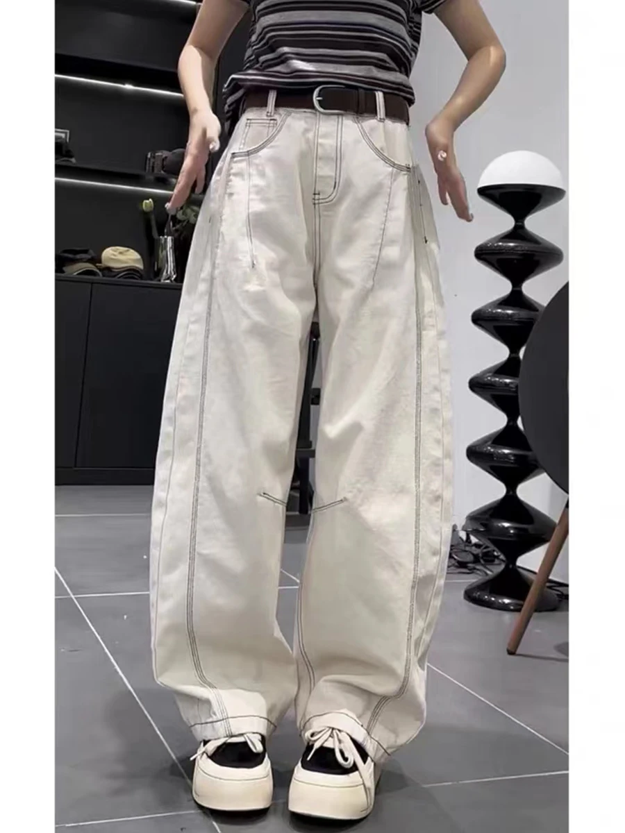 بنطلون جينز نسائي واسع الساق بخصر مرتفع مقاس كبير، تصميم مستقيم فضفاض للتنحيف، بنطلون دنيم كاجوال جديد لفصلي الخريف والربيع #5