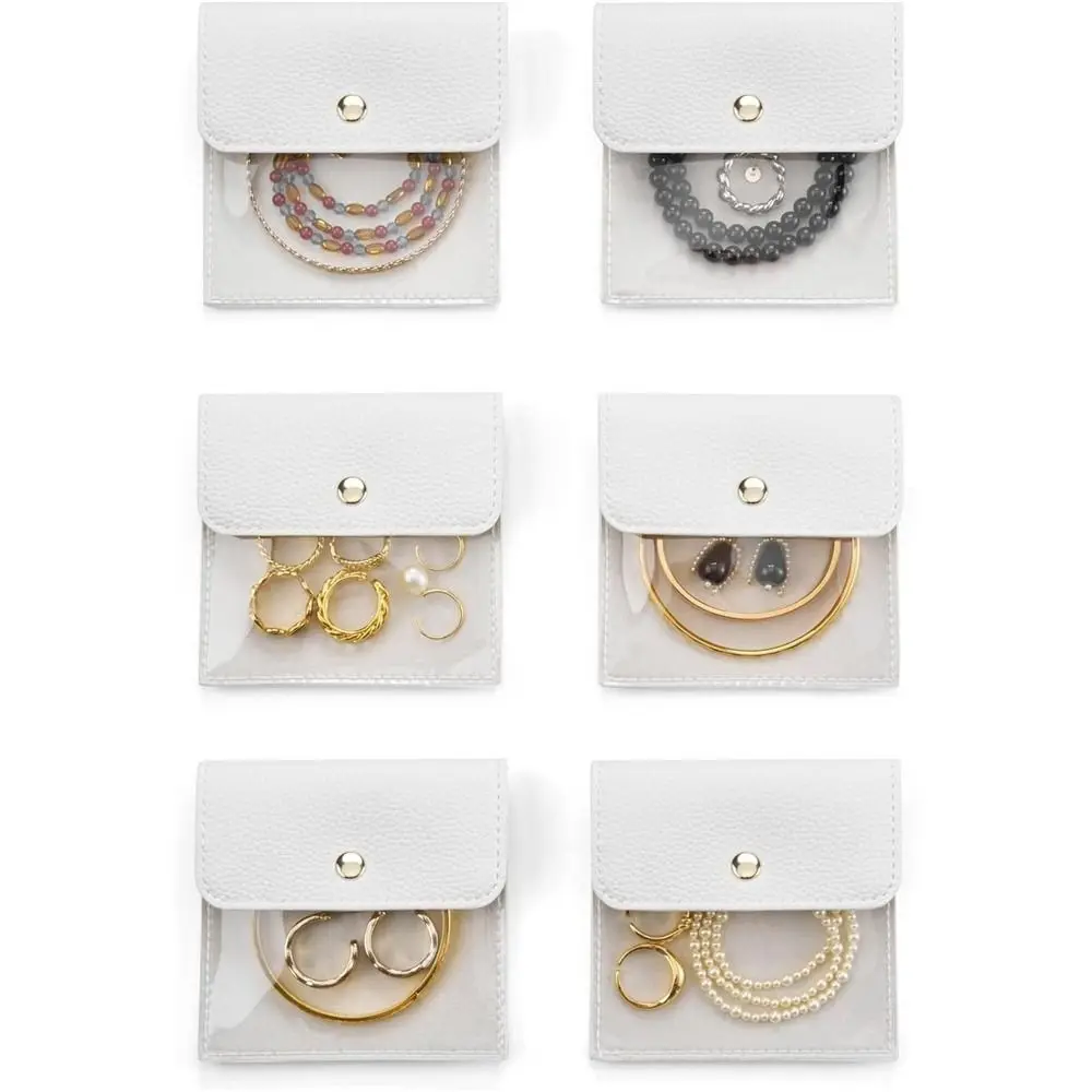 

6PCS Light Luxury Jewelry Storage Bag Transparent PU Leather Portable Earrings Ring Snap Bags Jewelry Packaging Cosmetic