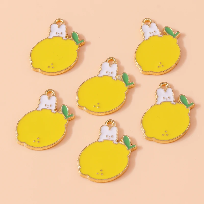 

20pcs 22x24mm Cartoon Animal Rabbit Charms Enamel Lemon Charms Pendants for Jewelry Making Earrings Necklaces DIY Craft Supplies