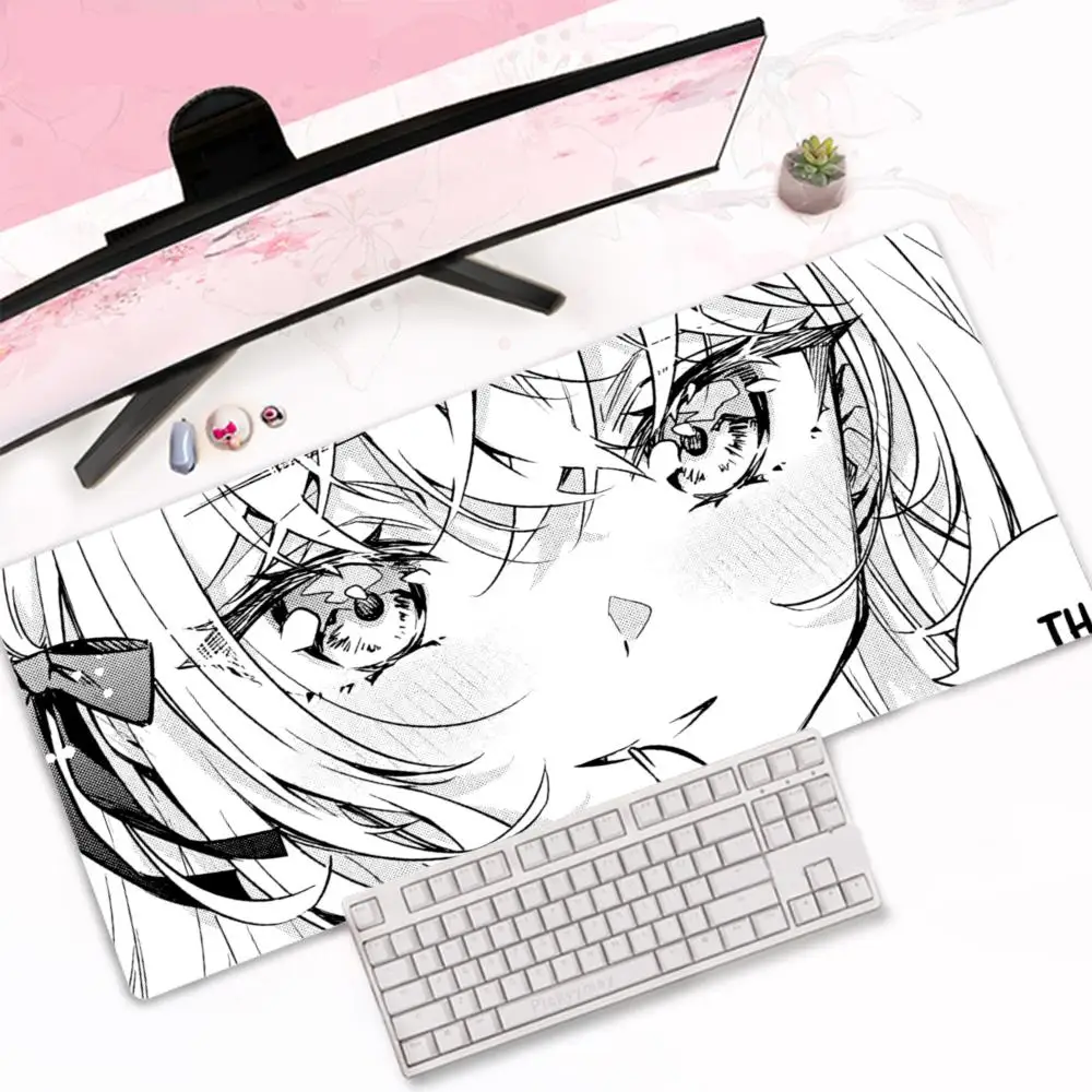 

Игровой коврик для мыши с рисунком тушью XXL, черно-белый коврик для мыши в стиле аниме для девочек, кавайный коврик для мыши, игровой коврик для спальни, киберспортивного игрока, настольный коврик