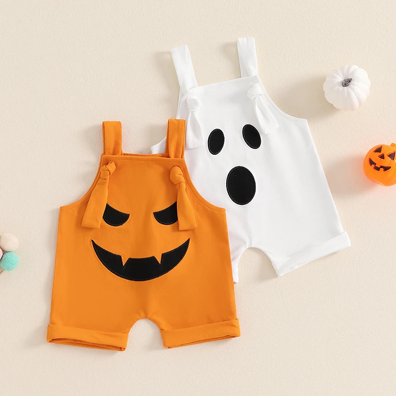 Baby Clothing Boys Girls Halloween Rompers Square Neck Pumpkin/Ghost Face Embroidery Jumpsuits Newborn Clothes