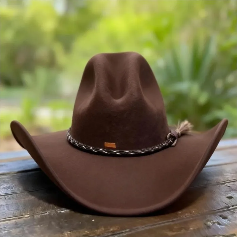 Coffee-colored fish silk thread decorated real felt hat