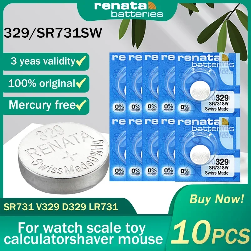 10PCS Renata 329 SR731SW LR731 D329 V329 1.55V Silver Oxide Watch Battery For Toy Scale Calculator Swiss Made Button Coin Cells