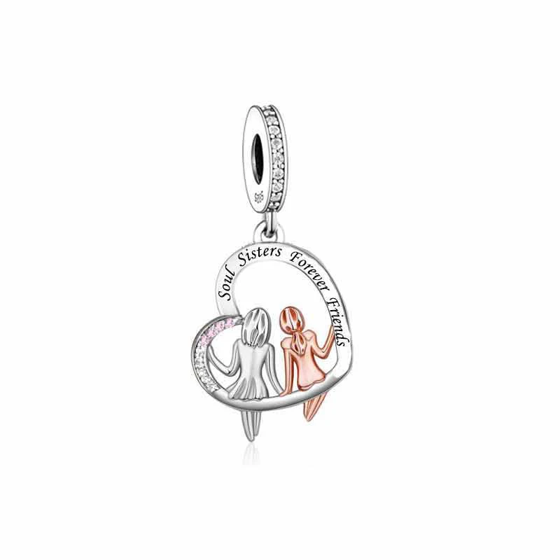 Huoonew Fit Original Pan Charm Armband, authentisches 925er Sterlingsilber, Perle „Zwei Schwestern umarmen sich, lieben sich“, für die Herstellung von Berloque – Detail 17