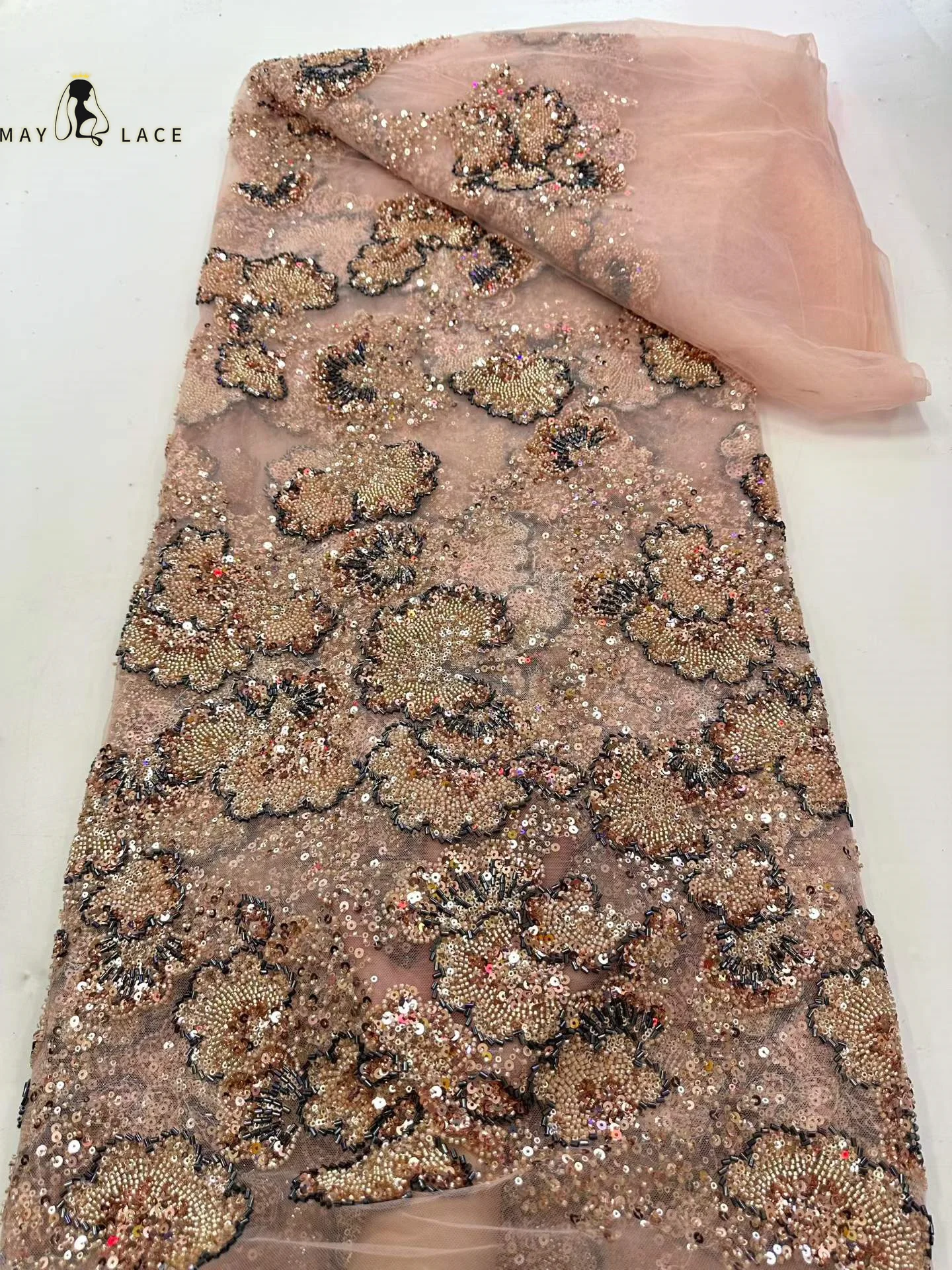 

2026 African Groom Lace Fabric High Quality Lace Sequins Embroidery French Beaded Tulle Laces For Luxury Wedding Dresses Sewing