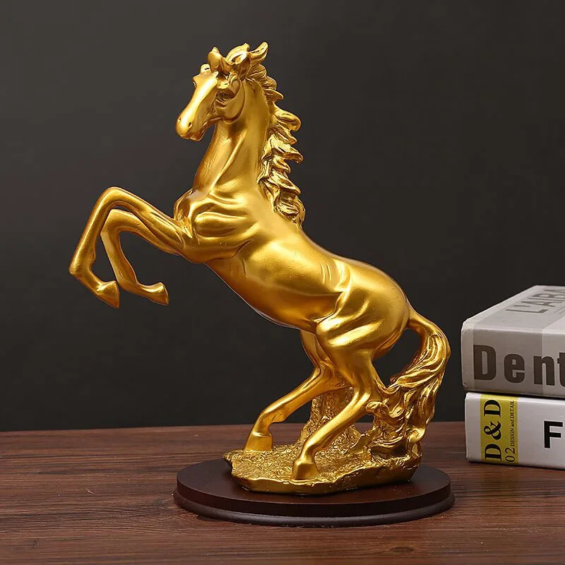 Chinese Fengshui Resin Gold Horse Ornaments Accessories Home Livingroom Table Figurines Decoration Study Room Sculpture Crafts