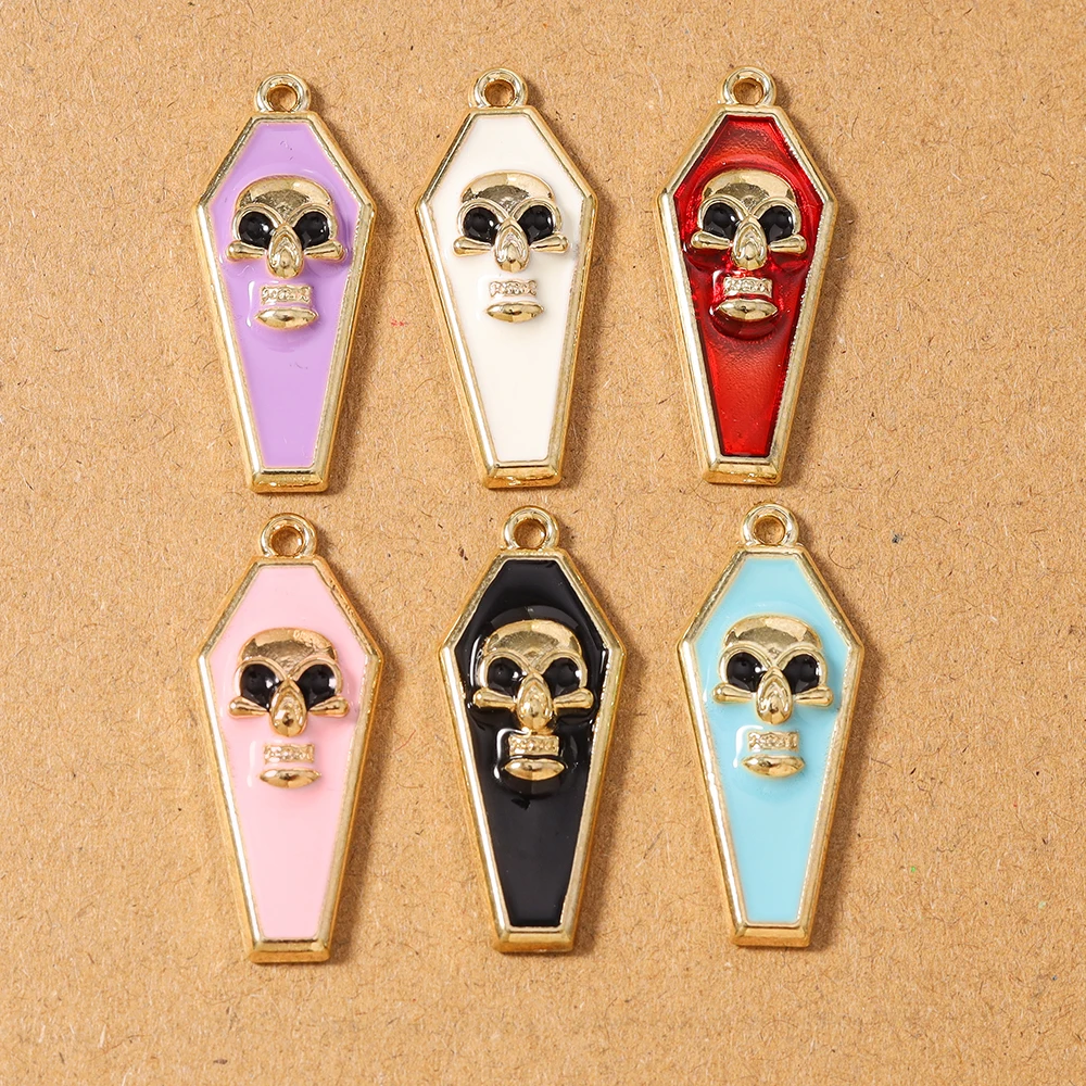 

10pcs New Enamel Skull Coffin Charms Pendants for Necklace Earrings DIY Handmade Jewelry Accessories Supplies
