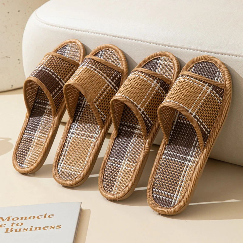 

Vine Grass Woven Women's Slippers Home Flats Cane Summer Luxury Designer Woman Shoes Natural Fashion Indoor Slides Couple Soft