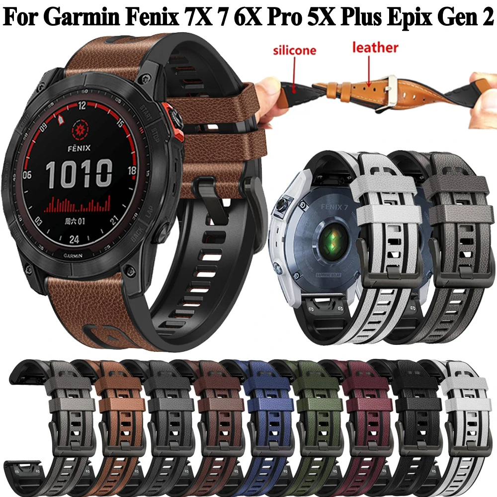 Correa de silicona para reloj Garmin Fenix 7X 5X 5 Plus 7 6 6X 3 3HR Epix 2, banda de cuero Quickfit de 22mm y 26mm