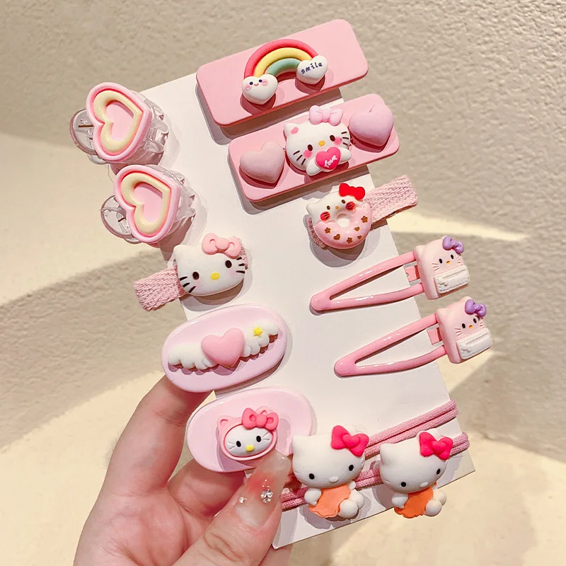 Sanrio Kawaii Cinnamoroll 12Pcs Babies Hairpin Anime Hello Kitty Duck Billed Clips Blue Pochacco Broken Hair Bb Clips Hair Ropes