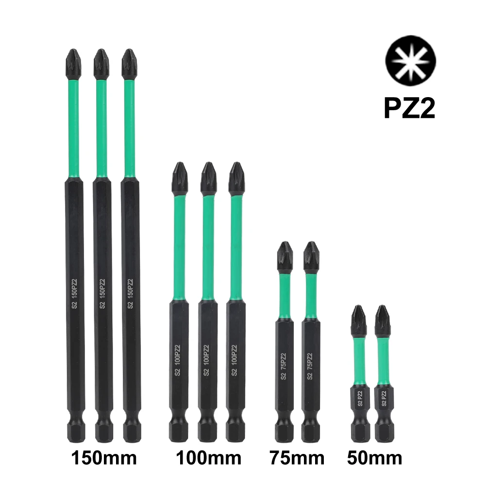 

10Pcs PZ2 Magnetic Screwdriver Bits Heavy Duty Long Pozidriv Hex Screwdriver Bit Set For Furniture Installation Home Car Repair