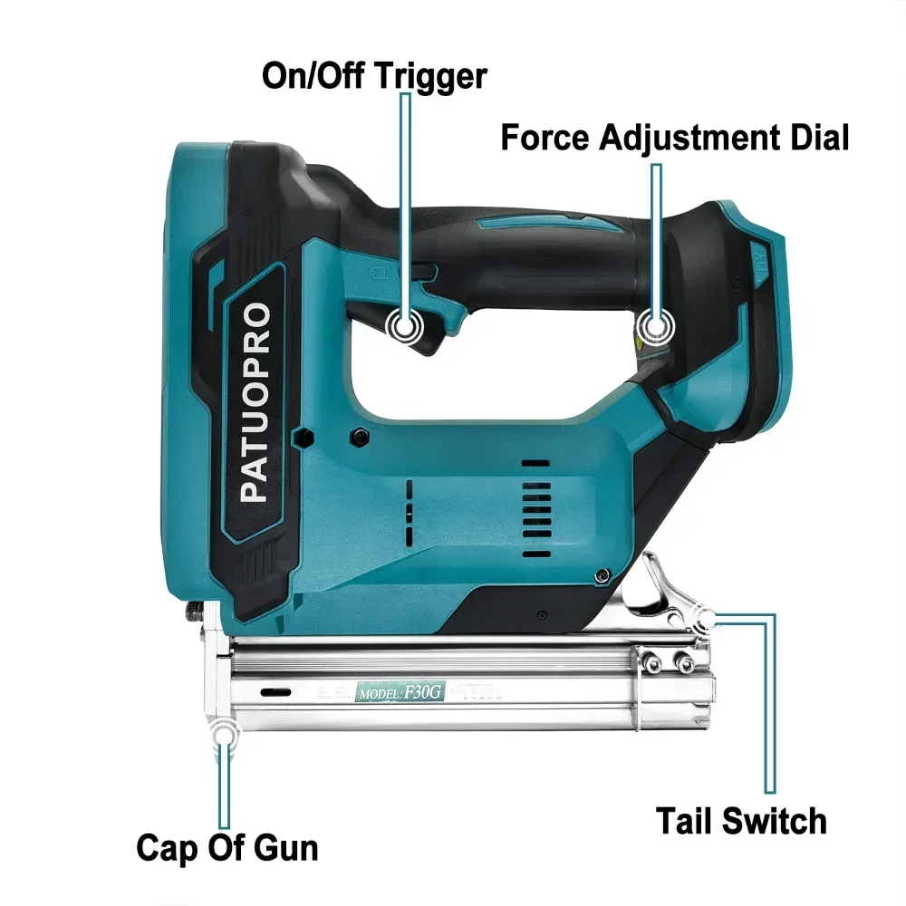 Cordless Electric Nail Gun F30G Straight Nailer Brushless Nailing Machine Woodworking Tool For Makita 18V Battery(No Battery)