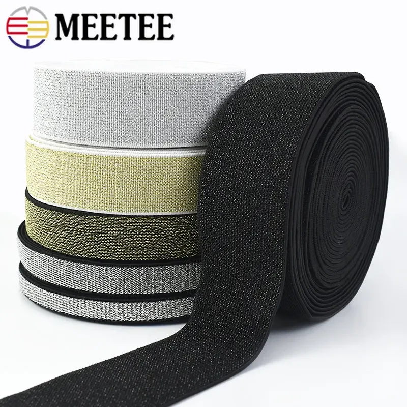 Meetee 3Meters 10-50mm Gold Silver Glitter Elastic Bands Rubber Band Lace Ribbon Trim DIY Garment Trousers Belt Sewing Accessory