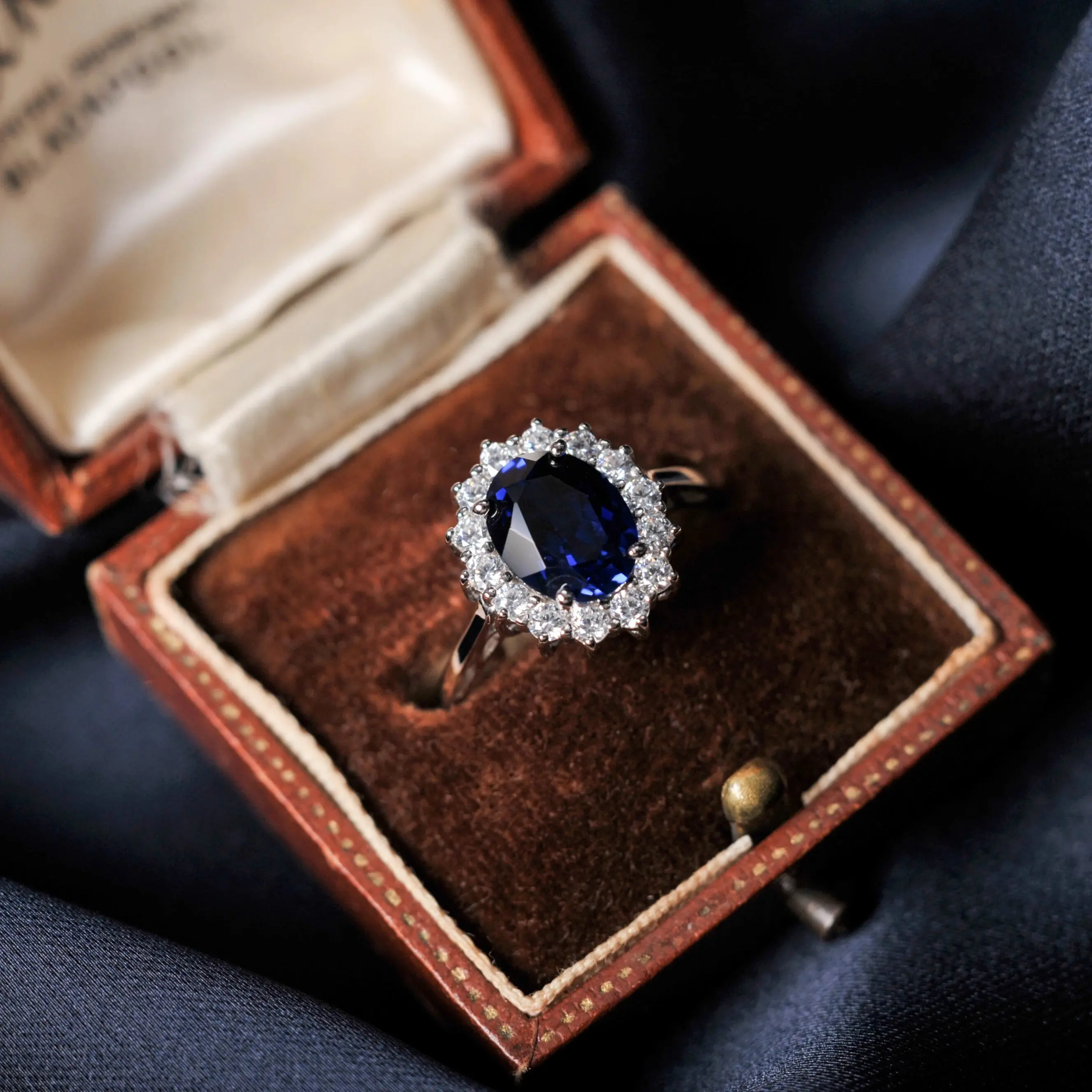 Halo Rings for Women Created Blue Sapphire Princess Diana 2.67ct Oval Cut 925 Sterling Silver Rings Gemstone Jewelry Anillos