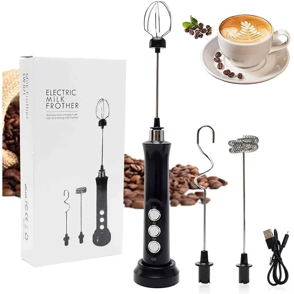 3 In 1 Wireless Milk Frother Handheld Foam Maker for Lattes Coffee Whisk Mixer Foamer for Cappuccino Frappe Matcha Frothing Wand