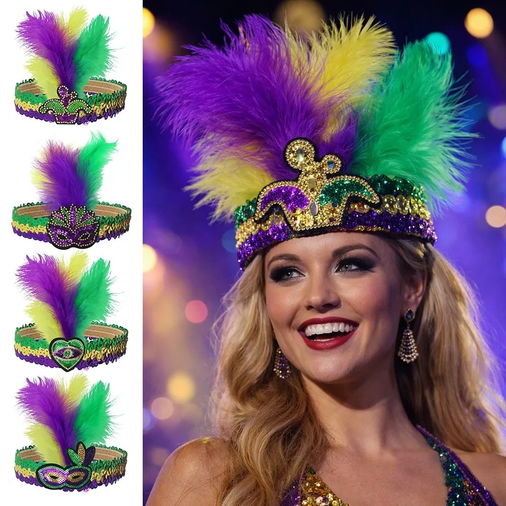 Fashion Colorful Feather Headpiece Brazilian Carnival Decorative Feather Headband Stage Performance Hair Band Carnival Events