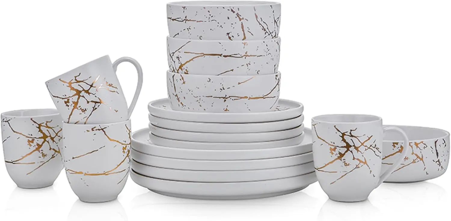 

Exquisite Fine China Dinnerware Set, 32 Piece - Service for 8, White & Gold