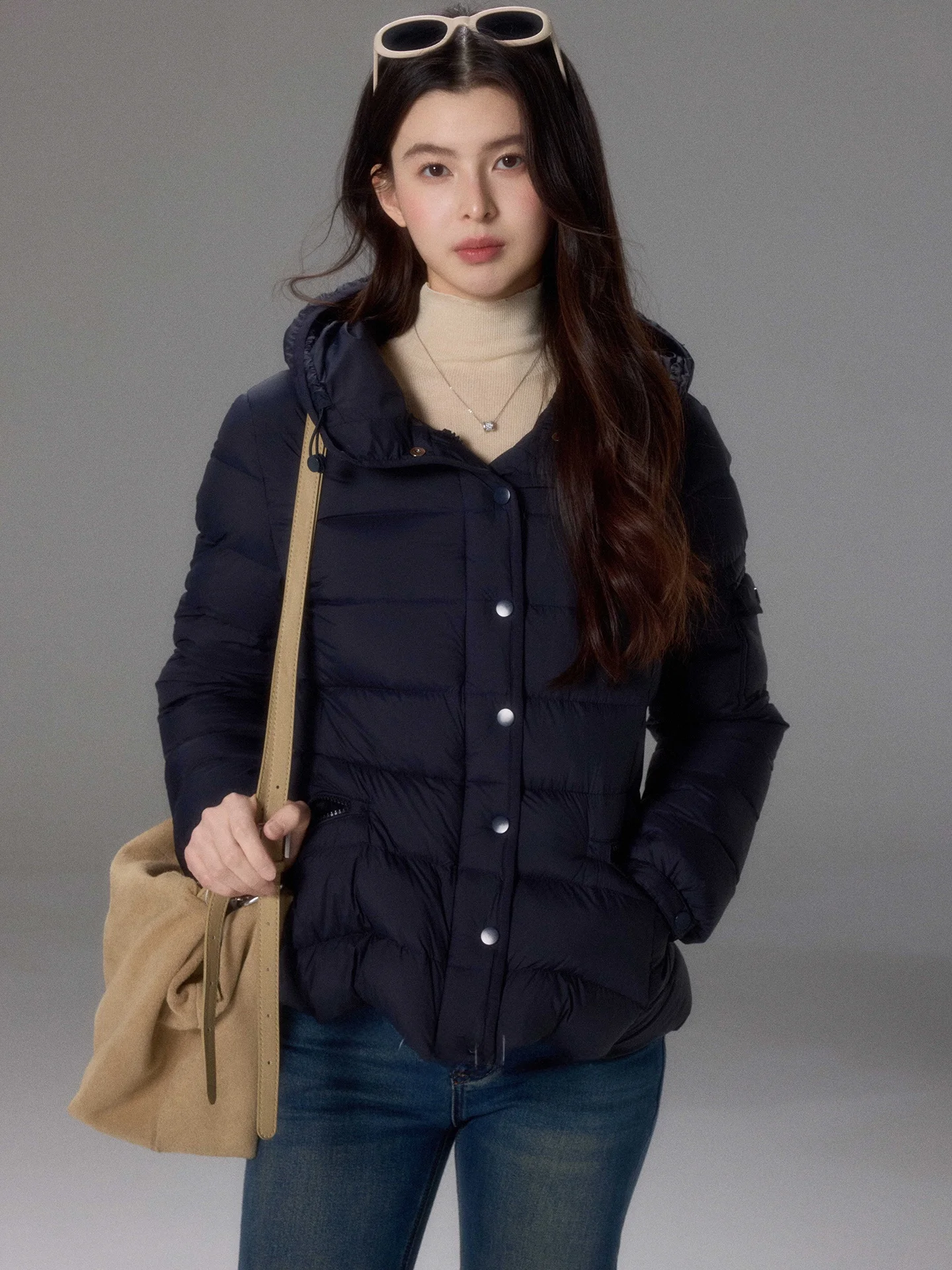 

Ele ort Hooded 90 White Du down Puffer Jaet Women's Commute Slim Fit New Sle Outerwear Coat Vintage Button Detail