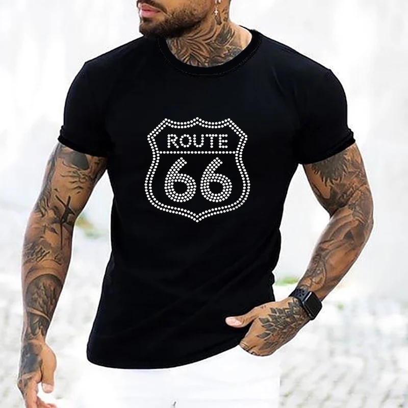 New Men\'s Fashion Diamonds T-Shirts Skull Hot Drill Tee Tops Short Sleeve O-Neck Rhinestone Club Men Clothing Tshirt Quality Y2K