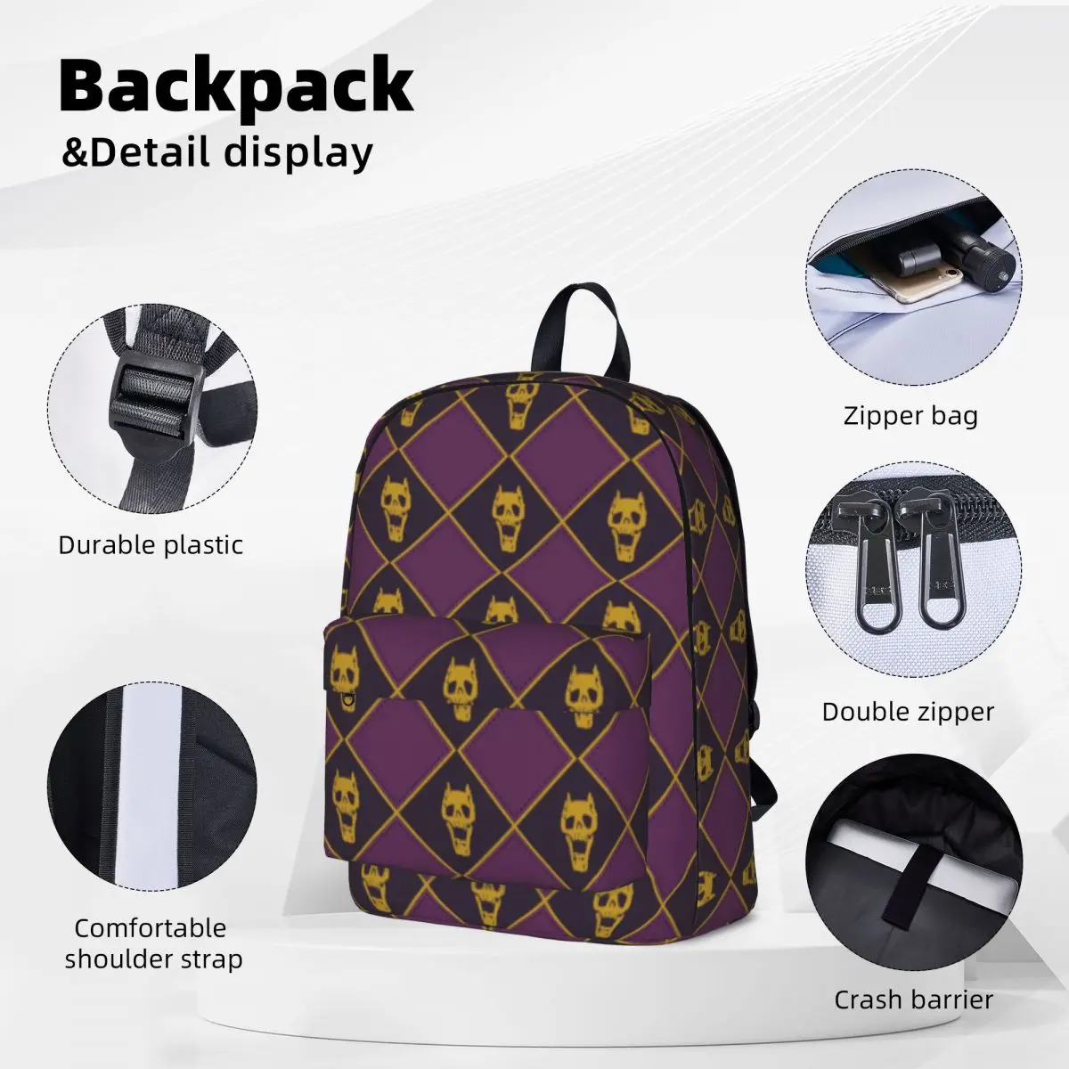 Killer Queen Kira Yoshikage Skull Backpack Jojos Bizzare Adventures Lightweight Backpacks Modern Bags Camping Designer Rucksack