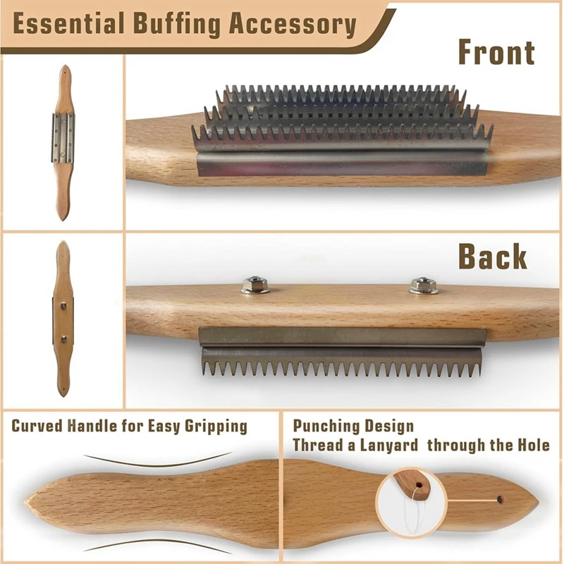 Buffing Wheel Rake Cleaning Tool For Polishing Wheel Compound With Beech Wood Handle & 4 Rows Of Metal Teeth Rake