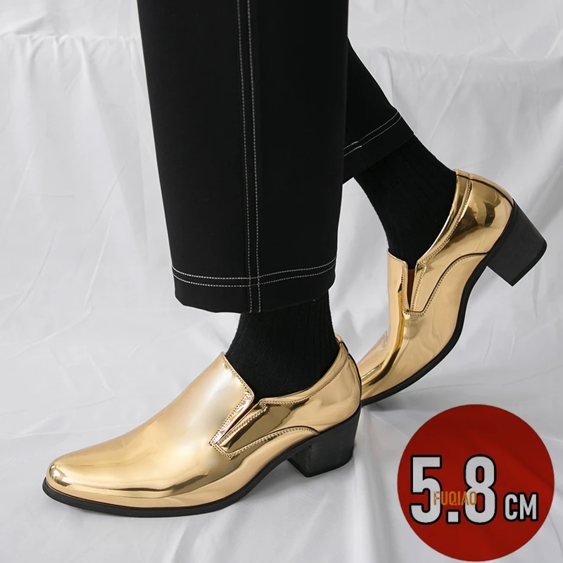 

Мужские кожаные туфли, оксфорды из лакированной кожи для мужчин, роскошные модельные туфли на высоком каблуке 5,8 см, свадебные туфли без шнуровки, кожаные броги