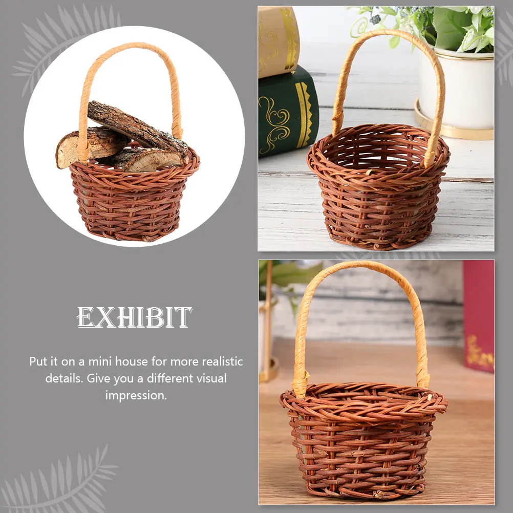 

2Pcs Miniature Rattan Basket Vintage Style DIY Props Small Basket Ornament for Home Decoration Miniature Baskets