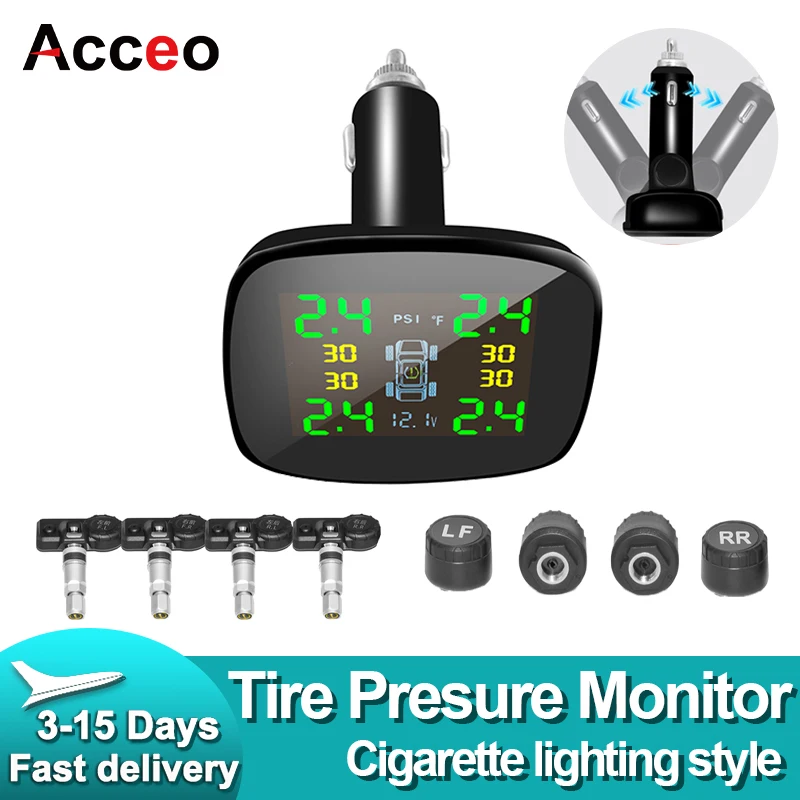Sistema de Monitoramento de Pressão de Pneus Sem Fio ACCEO TPMS com Saída USB e Aviso de Temperatura/Pressão dos Pneus