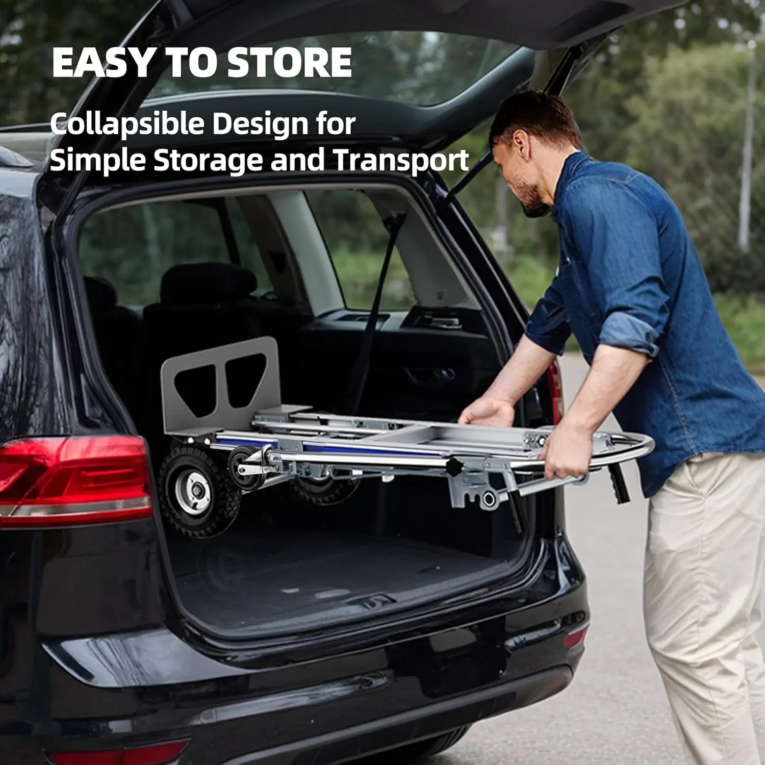 Camión de mano de aluminio, camión de mano convertible 3 en 1 Dolly de capacidad de 1000 libras, ruedas neumáticas - Carro plegable resistente