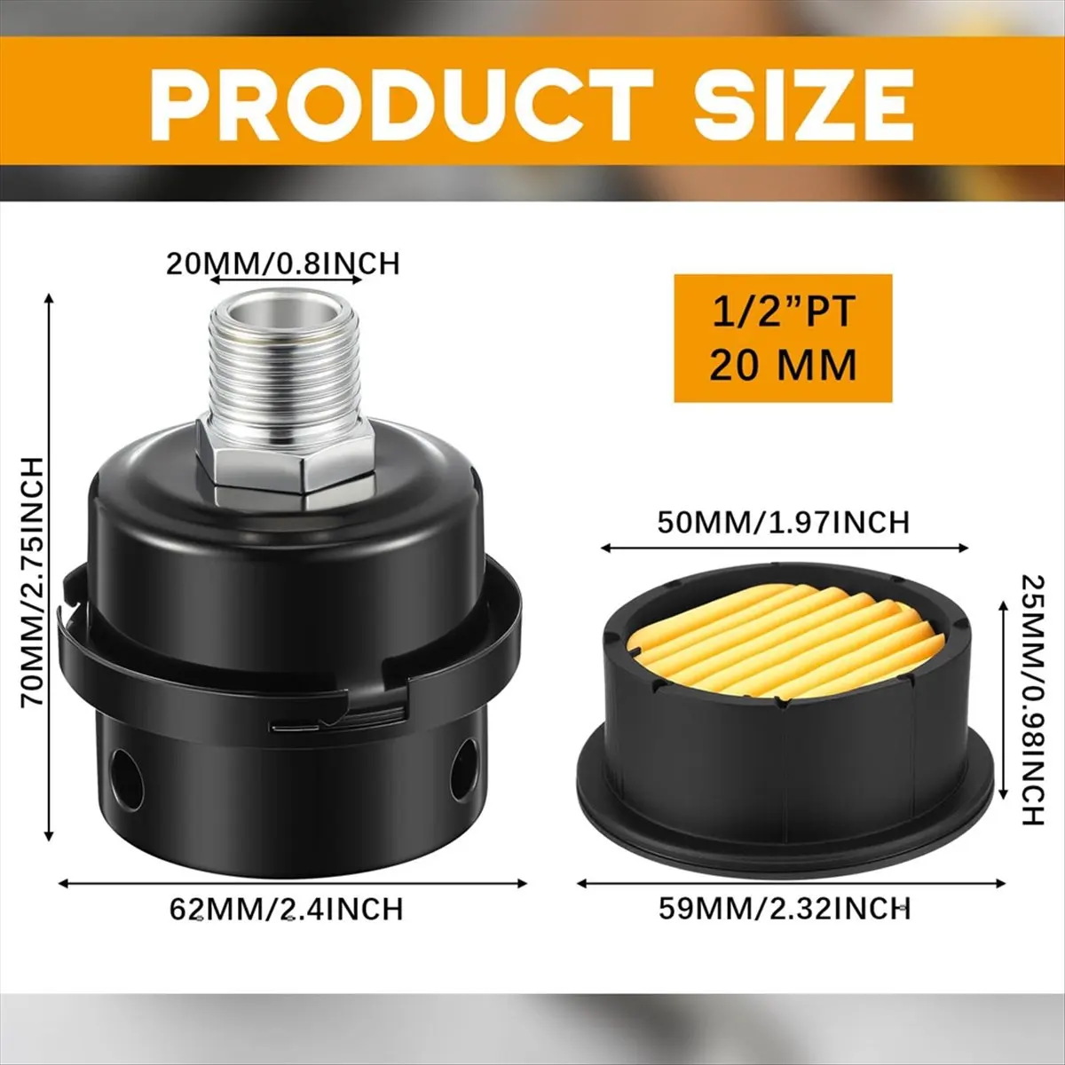 BHBL 4 Air Compressor , 1/2inch Air Compressor Intake Filter Silence and 20mm Filter Noise Muffler Replacement Parts