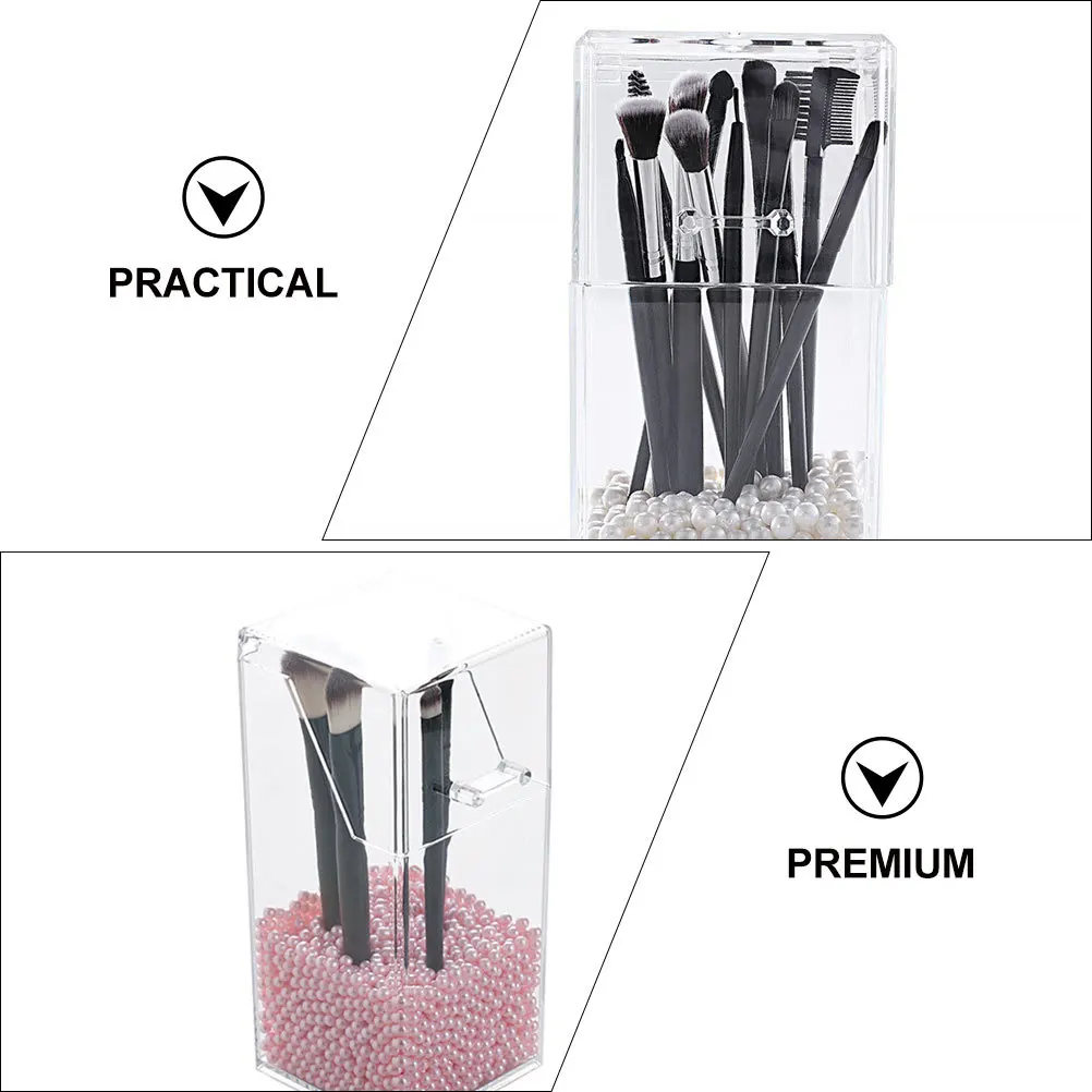 

Makeup Brush Cup Pen Organizer Clear Acrylic Modern Geometric Shape Practical Desk Accessories Vanity Bathroom Office