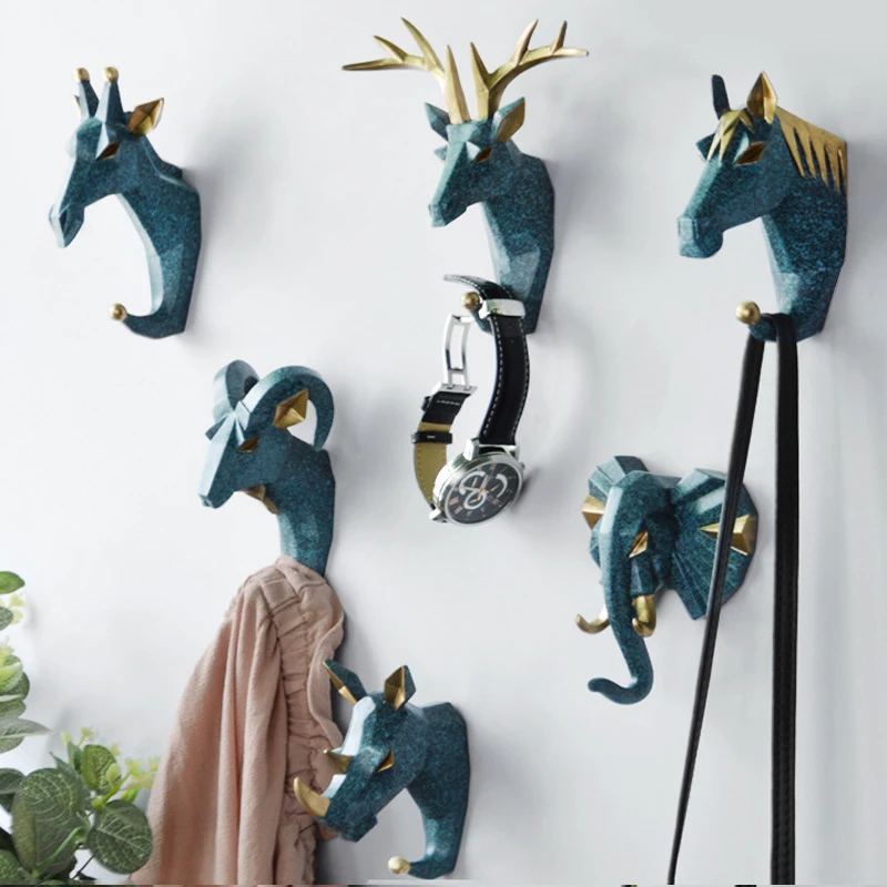 Decoration Coat Hook Animal Deer Head Pattern Resin Crafts Nail-free Key Hanger Wall Storage Hooks