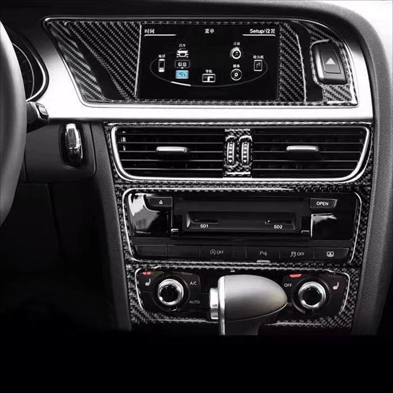 Carbon Fiber Center Console Air Conditioning CD Panel Cover Trim Frame Sticker Auto Accessories For Audi A4 B8 A5 S4 Car Styling