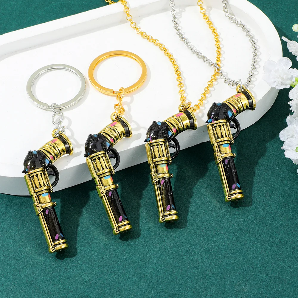 

LOL League of Legends game Jinx Spear Necklace Two Cities Battle Keychain Jewelry Set Gift