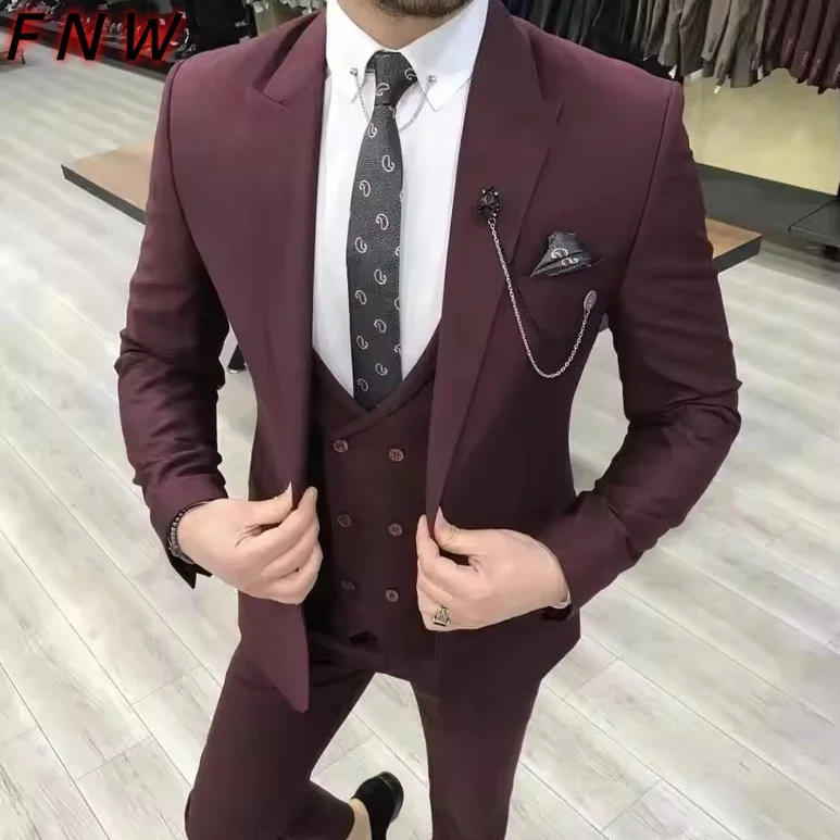 

Новинка: Мужской костюм-тройка Slim Fit 2026 с заостренными лацканами на одной пуговице для свадьбы, выпускного вечера, для шафера.